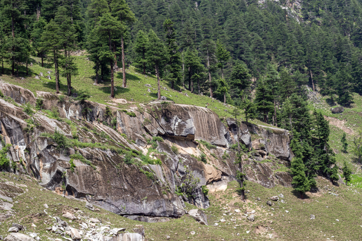 View of the rocky cliffs and pine forest landscape in Kumrat Valley Khyber Pakhtunkhwa Pakistan. View of the rocky cliffs and pine forest landscape in Kumrat Valley Khyber Pakhtunkhwa Pakistan.