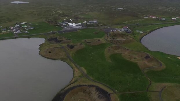 Aerial view of Skutustadagigar pseudocraters in Iceland.