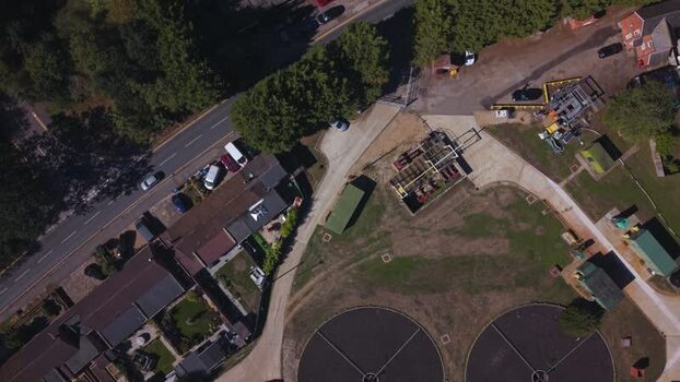 Aerial view of Sandhurst Sewage and Water Treatment Centre United Kingdom. Aerial view of Sandhurst Sewage and Water Treatment Centre United Kingdom.