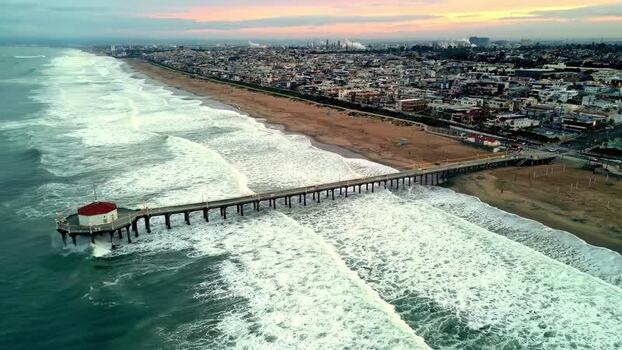 Aerial view of Manhattan Beach Pier in Los Angeles United States.