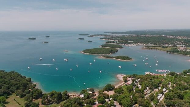 Aerial view of Vrsar coastline and islands Croatia.