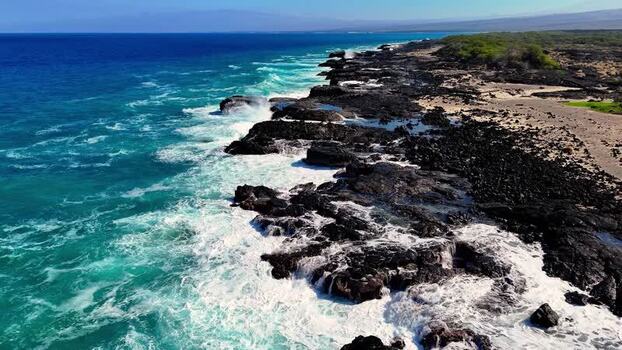 Aerial view of the rugged coastline at Kalaemamo United States.