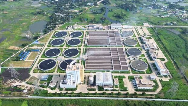 Aerial view of a sewage treatment plant in Dhaka Bangladesh.
