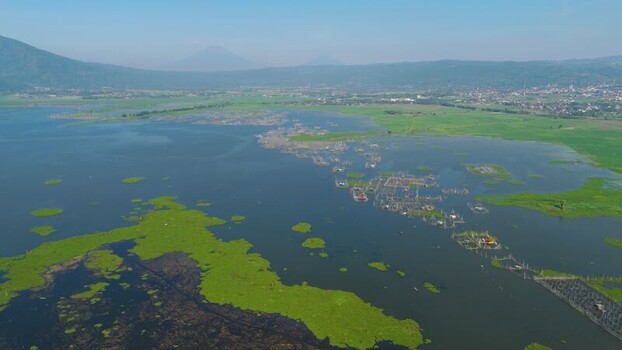 Aerial view of Lake Rawa Pening in Central Java Indonesia.