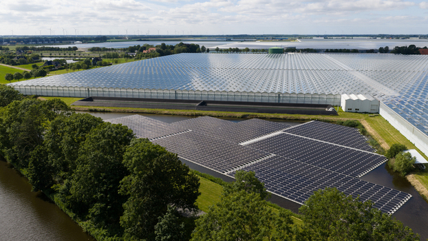 Aerial View of Agrivoltaic Greenhouses in Middenmeer