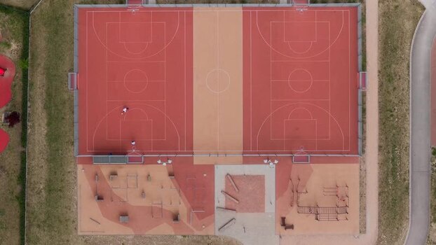 Aerial view of a multi purpose sports court in Brno Czechia.