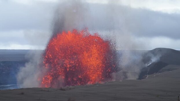View of a lava fountain erupting from Halemaumau Crater United States.