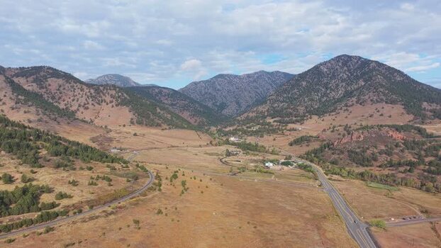 Aerial view of the mountainous landscape near Golden United States.
