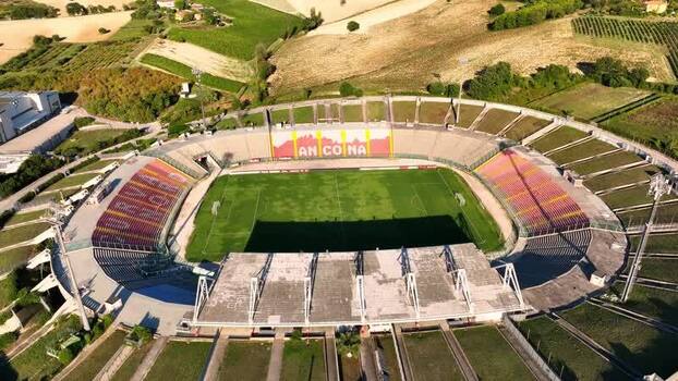 Aerial view of Stadio del Conero in Ancona Italy.