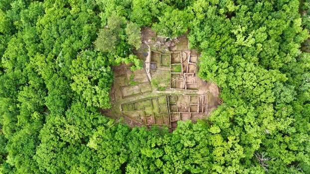 Aerial view of Castro de Armea ruins in Allariz Spain.