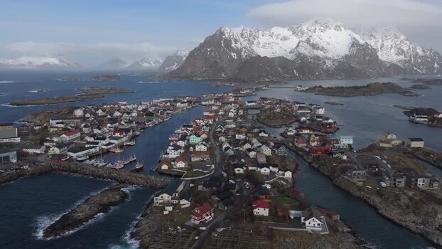 Aerial view of Lofoten in Vagan Municipality Norway.