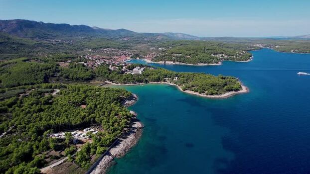Aerial view of Jelsa town Croatia.