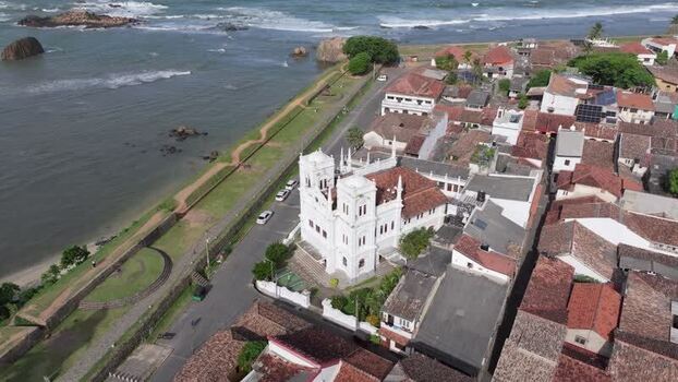 Aerial view of Dutch Reformed Church in Galle Fort Sri Lanka.