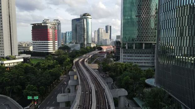 Aerial view of Jakarta skyline and elevated railway Indonesia. Aerial view of Jakarta skyline and elevated railway Indonesia.