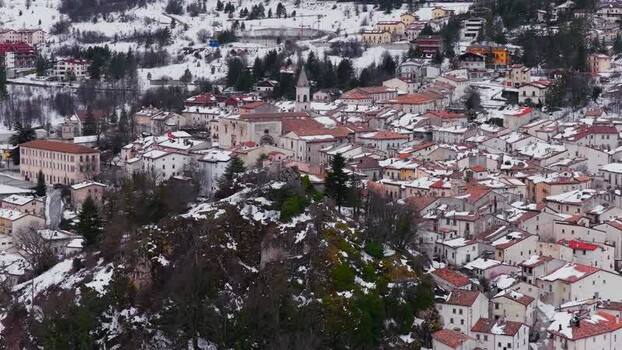Aerial view of Pescocostanzo village in the mountains Italy. Aerial view of Pescocostanzo village in the mountains Italy.
