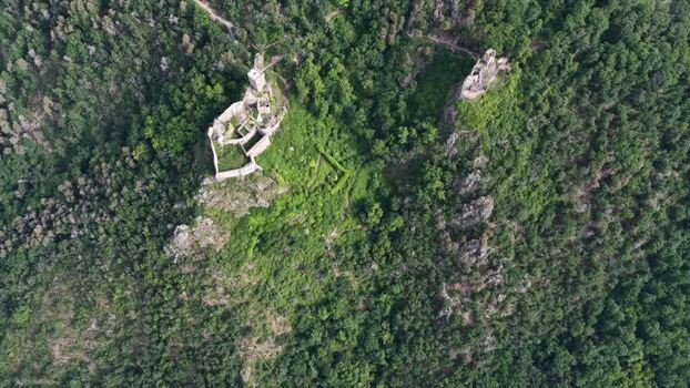 Aerial view of the Three Castles of Ribeauville France. Aerial view of the Three Castles of Ribeauville France.