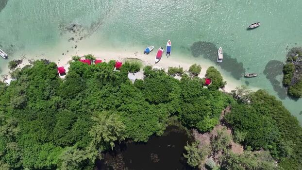 Aerial view of Ile aux Cerfs in Mauritius.