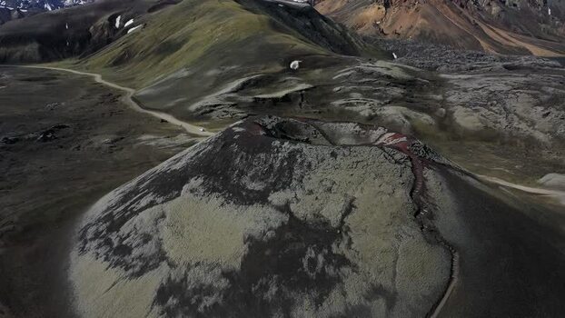 Aerial view of Stutur crater in the highlands of Iceland.