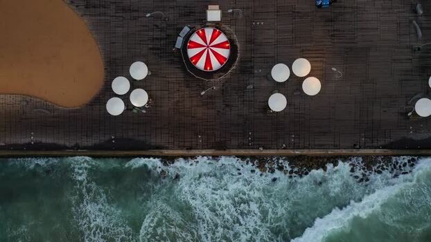 Aerial view of beach and carousel Israel.