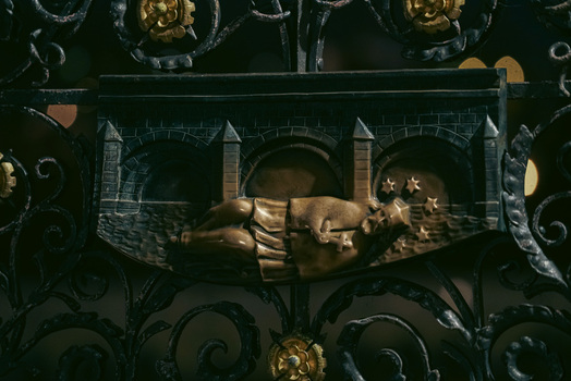 Prague Prague Czechia 03 November 2021 View of the bronze relief of St. John of Nepomuk on the historic Charles Bridge featuring intricate ironwork details. Prague Prague Czechia 03 November 2021 View of the bronze relief of St. John of Nepomuk on the historic Charles Bridge featuring intricate ironwork details.
