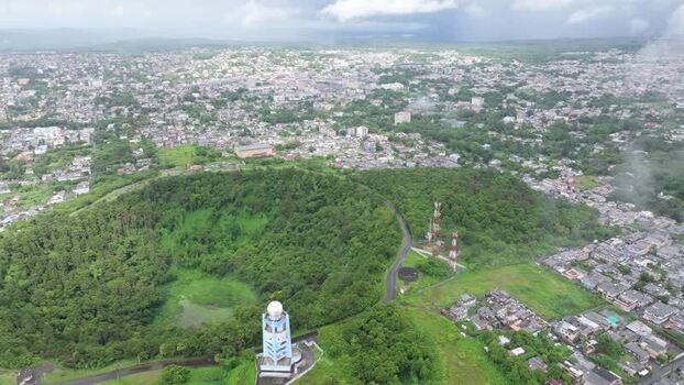 Aerial view of Trou Aux Cerfs Volcano in Curepipe Mauritius.