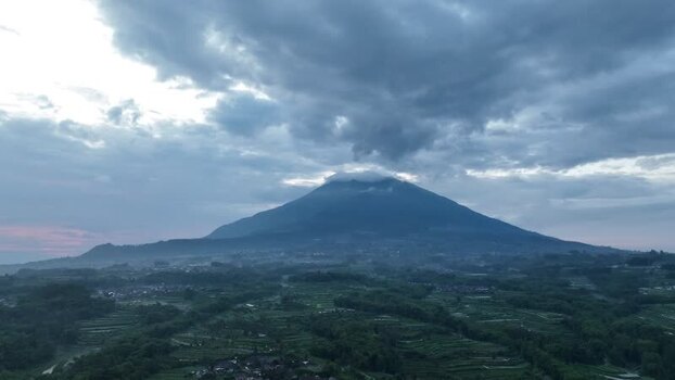 Aerial view of Mount Merbabu and terraced fields Indonesia. Aerial view of Mount Merbabu and terraced fields Indonesia.
