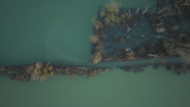 Aerial view of water and trees France.