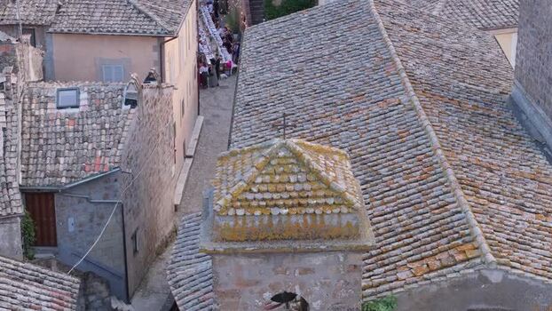 Aerial view of Calcata rooftops and narrow streets Italy. Aerial view of Calcata rooftops and narrow streets Italy.