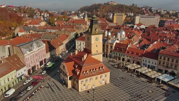 Aerial view of Council Square and Council House in Brasov Romania. Aerial view of Council Square and Council House in Brasov Romania.