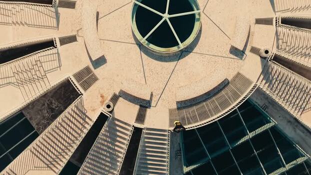 Aerial view of the Pyramid of Tirana architectural details Albania.