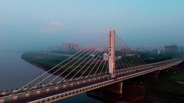 Aerial view of the cable stayed bridge in Surat India. Aerial view of the cable stayed bridge in Surat India.