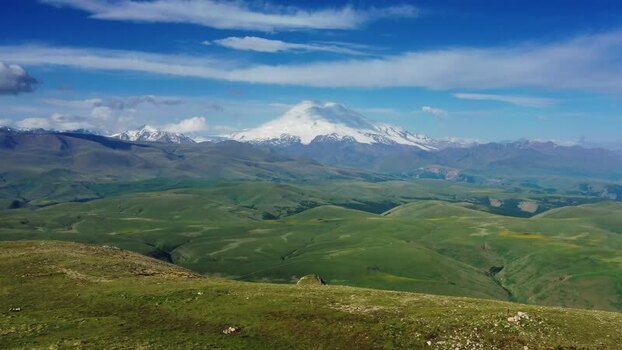 Aerial view of Mount Elbrus from Bermamyt Russia.