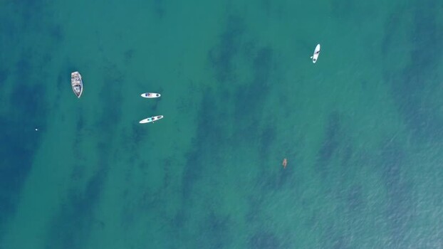 Aerial view of Circuito de Playas and paddleboarders in Peru. Aerial view of Circuito de Playas and paddleboarders in Peru.