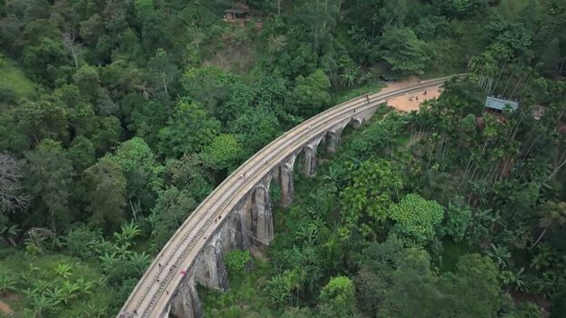 Aerial view of Nine Arches Bridge in Ambagollapathana Sri Lanka.