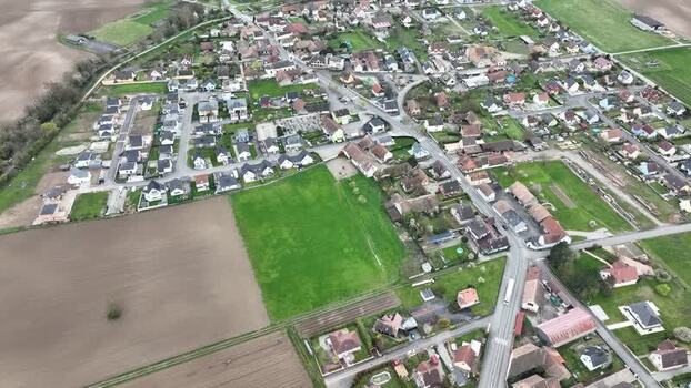Aerial view of residential area with fields France.