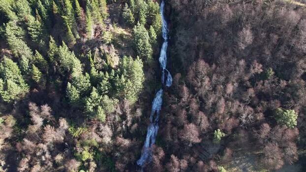Aerial view of a waterfall in the Patagonian forest Chile. Aerial view of a waterfall in the Patagonian forest Chile.