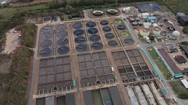 Aerial view of wastewater treatment plant in Broughton United Kingdom. Aerial view of wastewater treatment plant in Broughton United Kingdom.