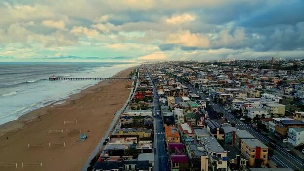 Aerial view of Los Angeles coastline United States.