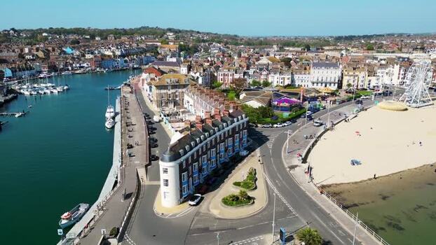 Aerial view of Weymouth Beach and the harbor United Kingdom.