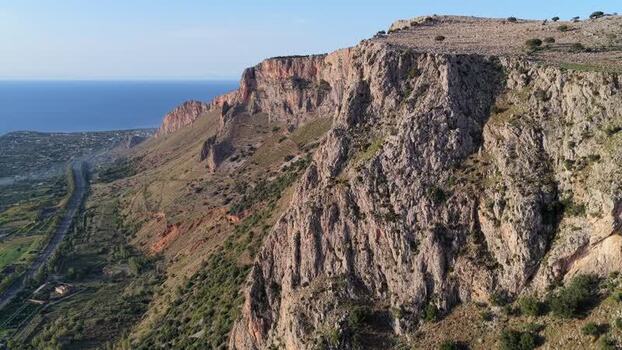Aerial view of the rugged cliffs in Terrasini Italy.