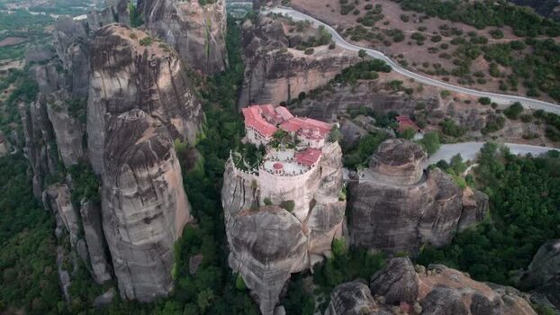 Aerial view of Meteora monastery on rock formation in Greece. Aerial view of Meteora monastery on rock formation in Greece.