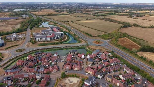 Aerial view of a modern residential housing estate United Kingdom. Aerial view of a modern residential housing estate United Kingdom.
