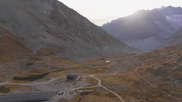 Aerial view of Aletsch Glacier in Fieschertal Switzerland.