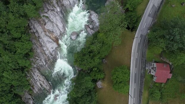 Aerial view of Valle Verzasca river and lush forest Switzerland. Aerial view of Valle Verzasca river and lush forest Switzerland.