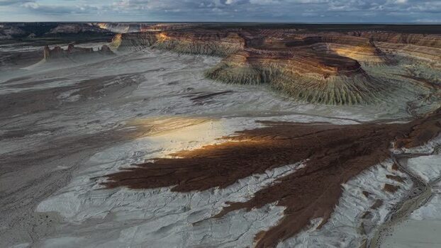 Aerial view of Bozjyra limestone cliffs in Kazakhstan.
