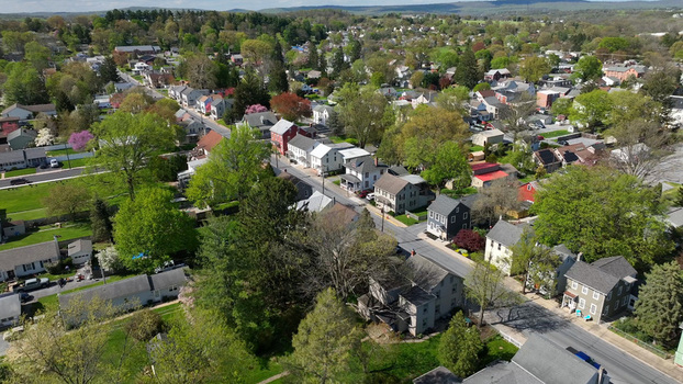 Aerial view of the suburban neighborhood in Manheim Pennsylvania United States.