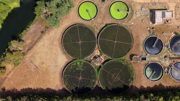 Aerial view of water treatment plant in St Neots United Kingdom. Aerial view of water treatment plant in St Neots United Kingdom.