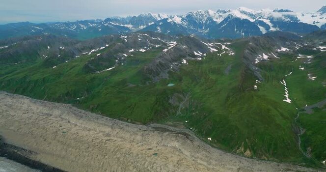 Aerial view of Mount McKinley and glacier in Alaska United States.
