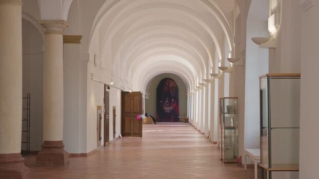 View of the historic arched corridor in Olomouc Czechia.