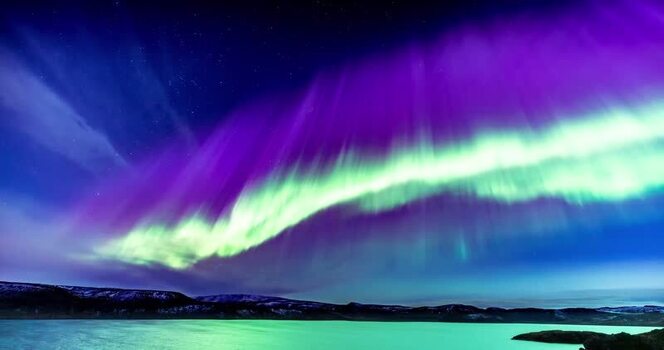 View of Northern Lights over Kleifarvatn Iceland.